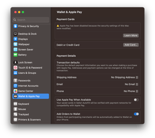 Ventura-Settings-Dark-Wallet-Apple-Pay