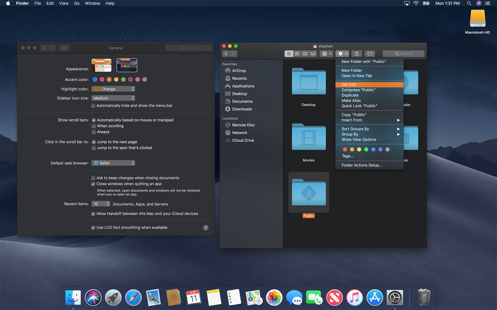 Mojave&rsquo;s Dark Mode with Orange Accents