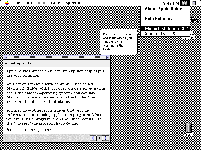 Balloon Help in System 7.5.5