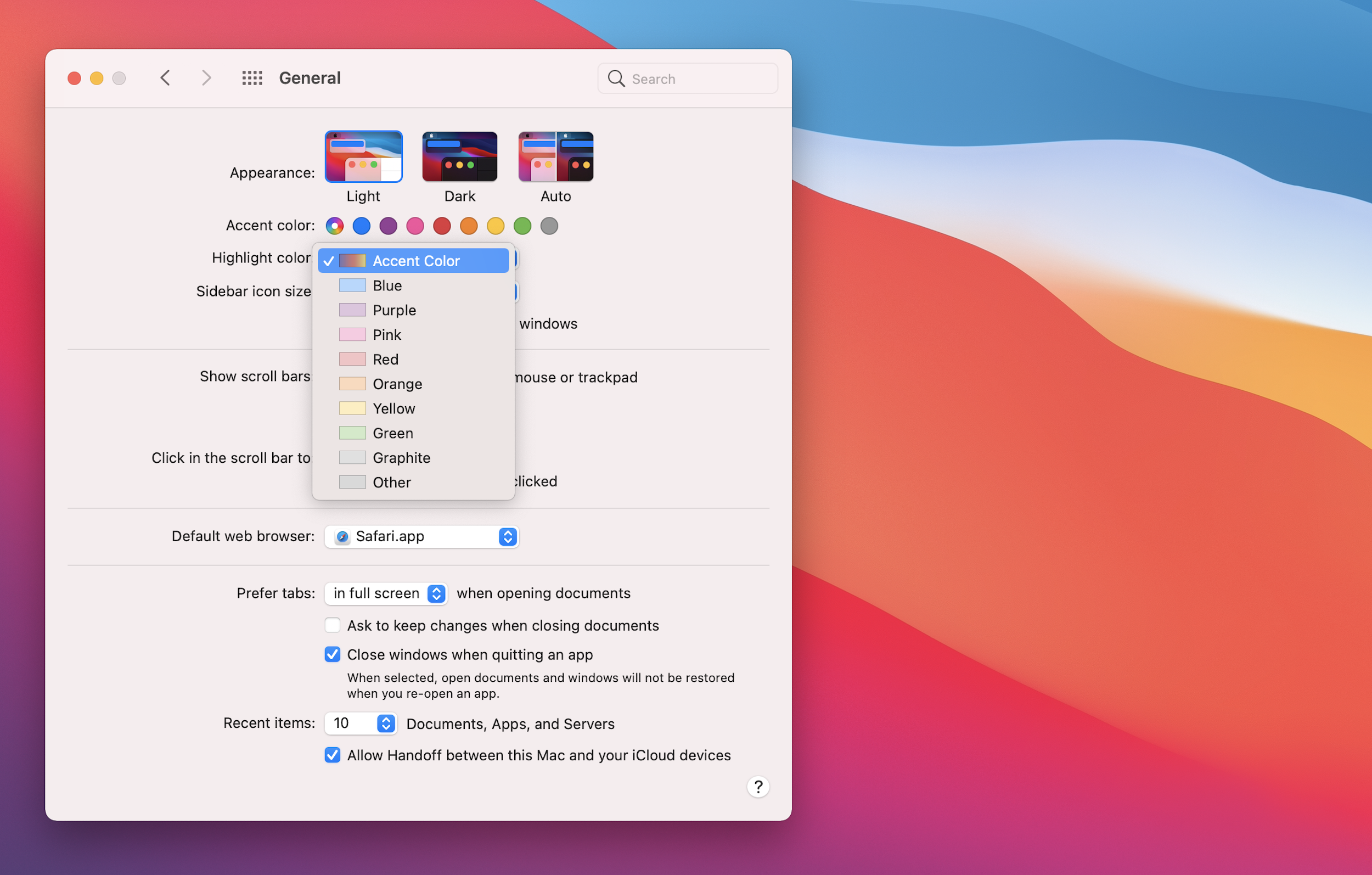 Big Sur&rsquo;s General Preferences Pane