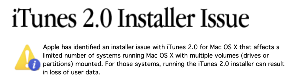 iTunes 2 warning