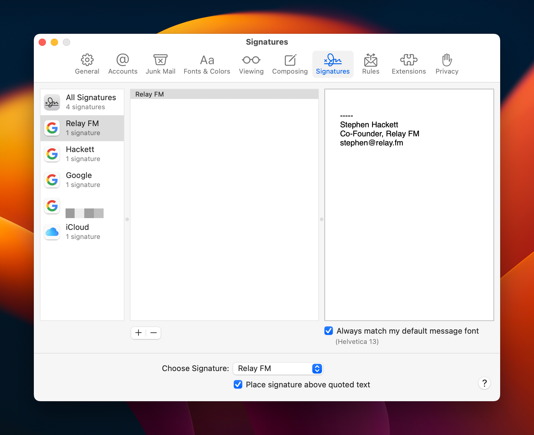 Mail&rsquo;s Signature Pane