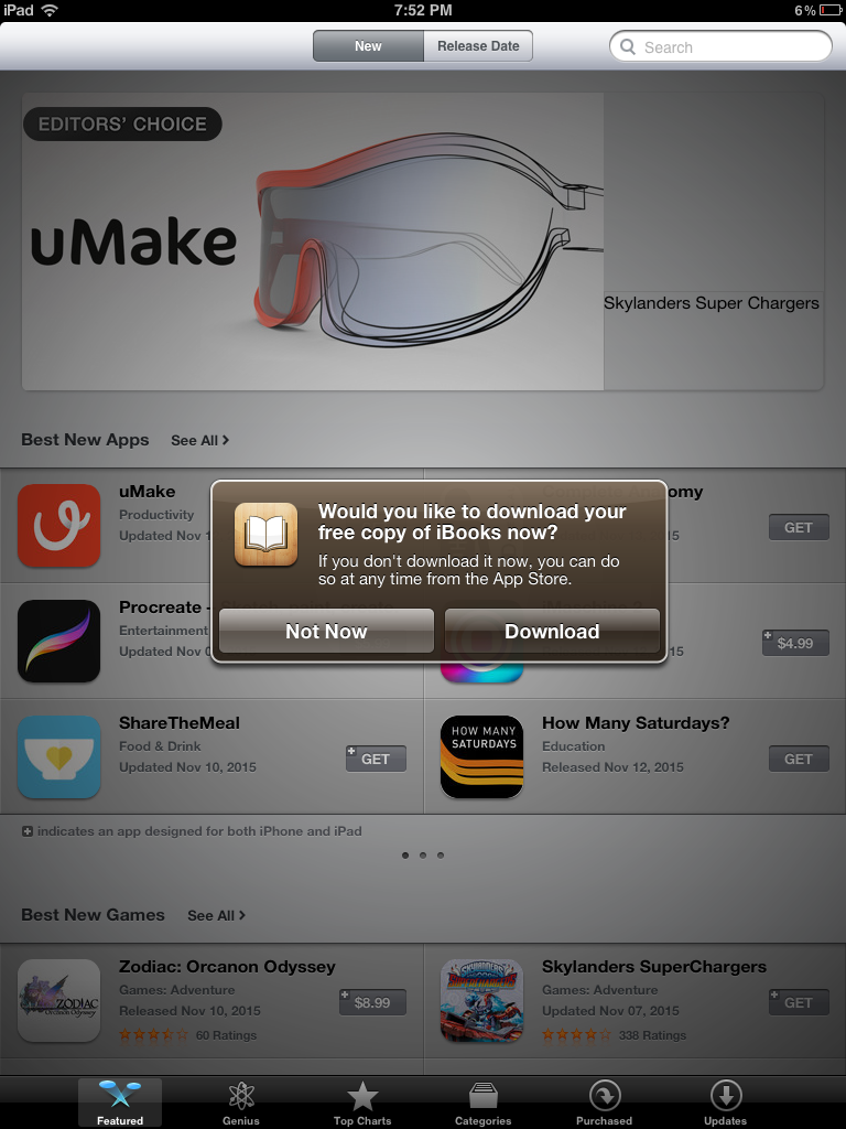 Notification to install iBooks