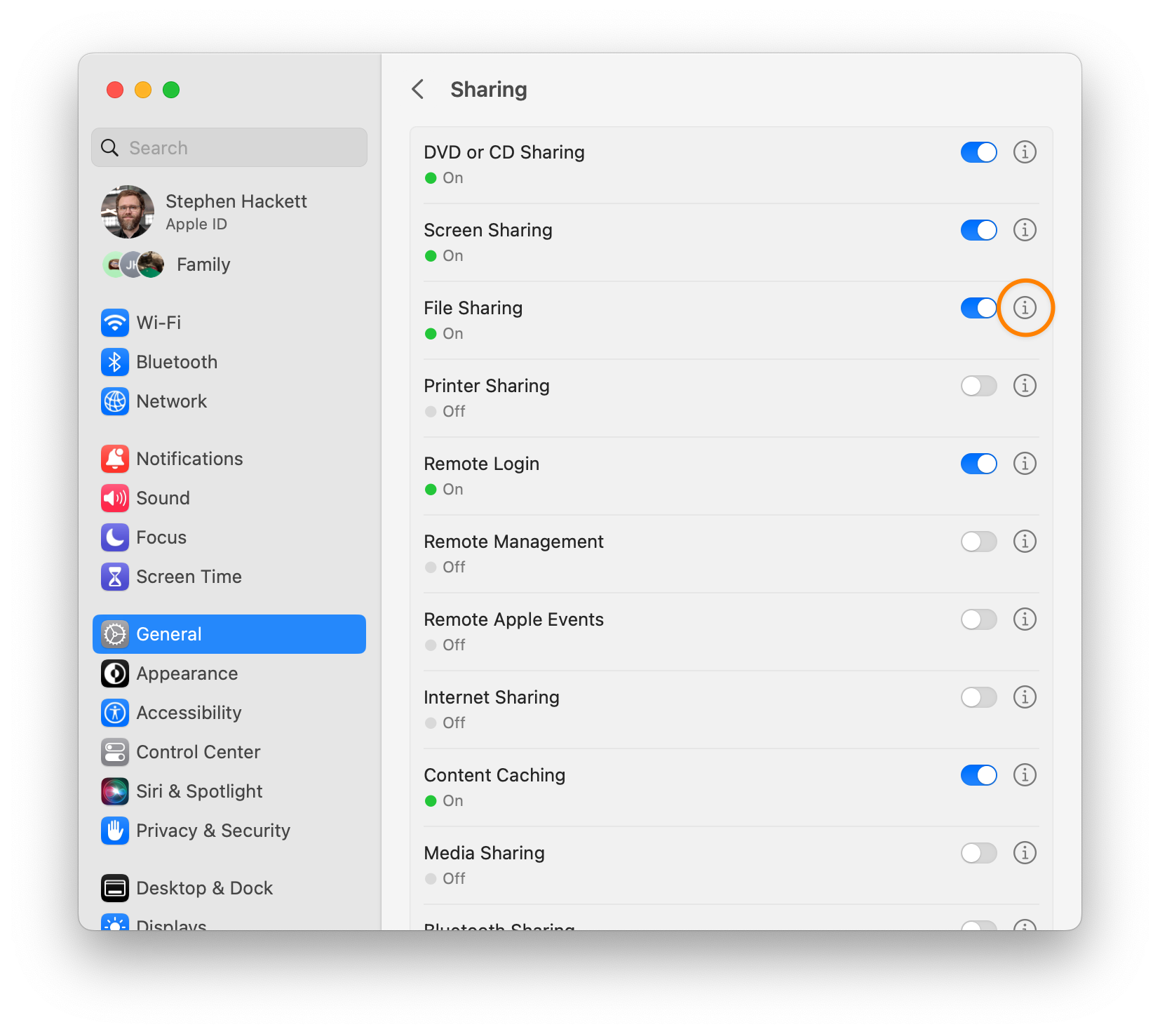 System Settings / General / Sharing