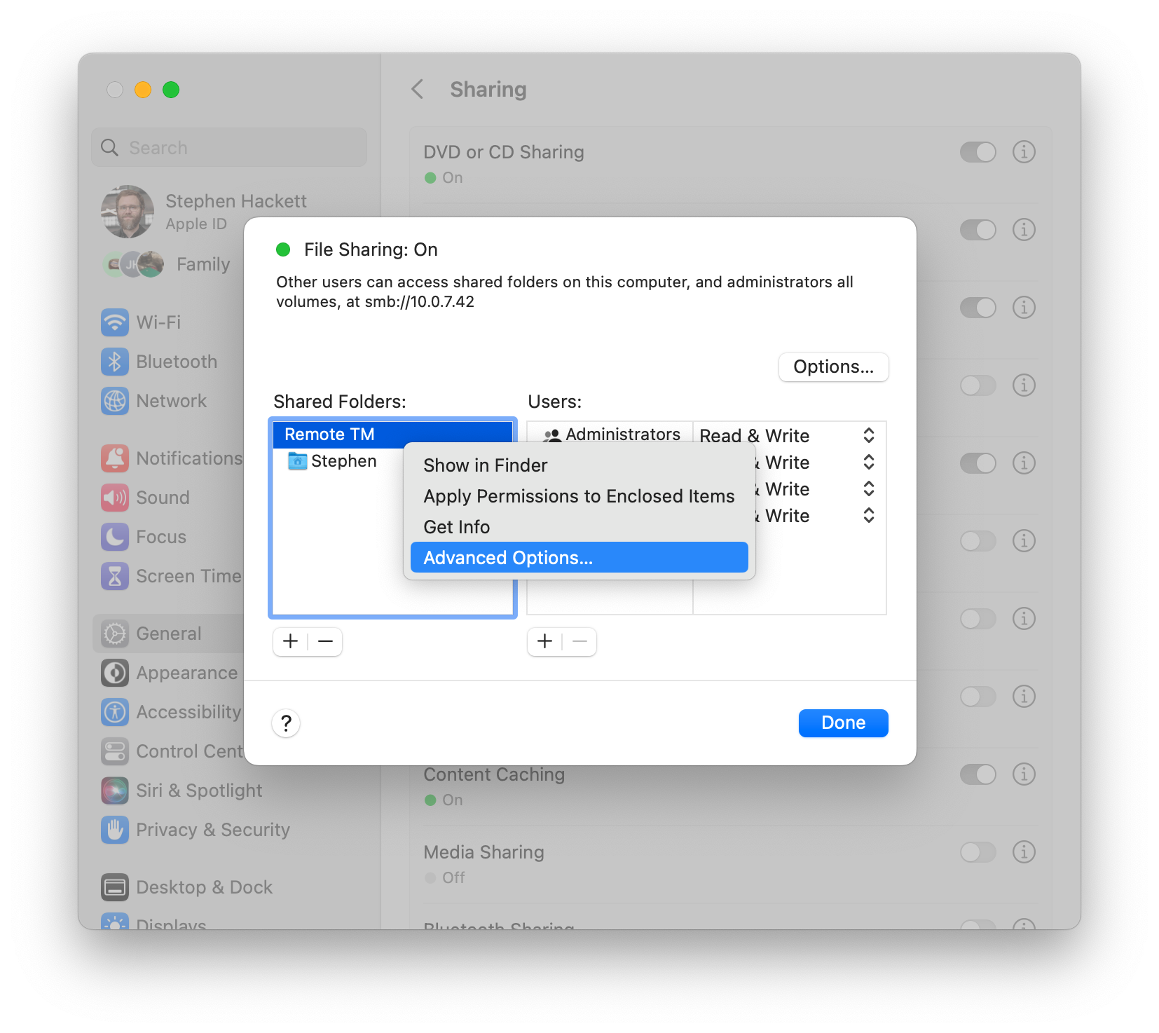 Selecting &ldquo;Advanced Options&rdquo;