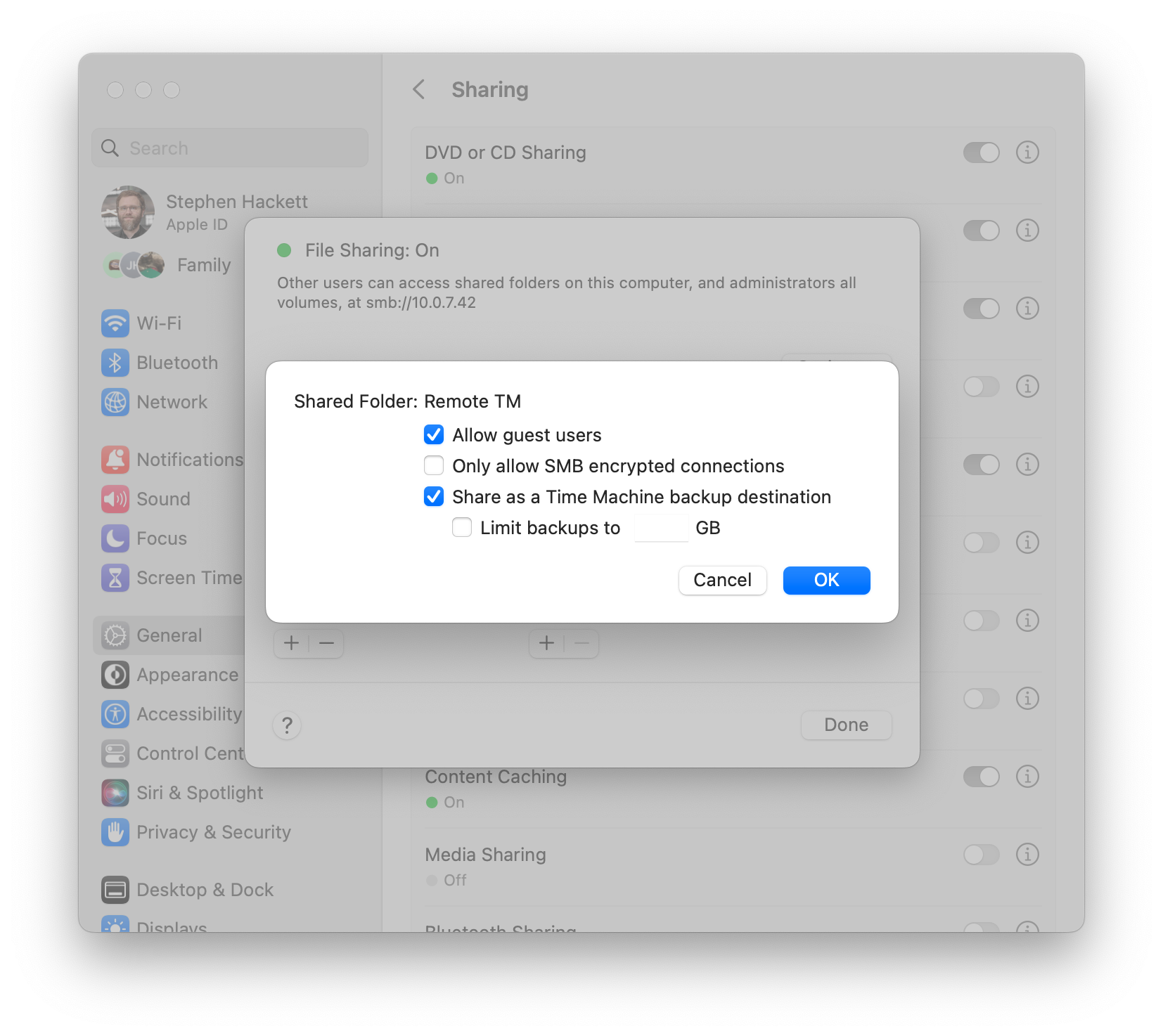 Setting Time Machine Options