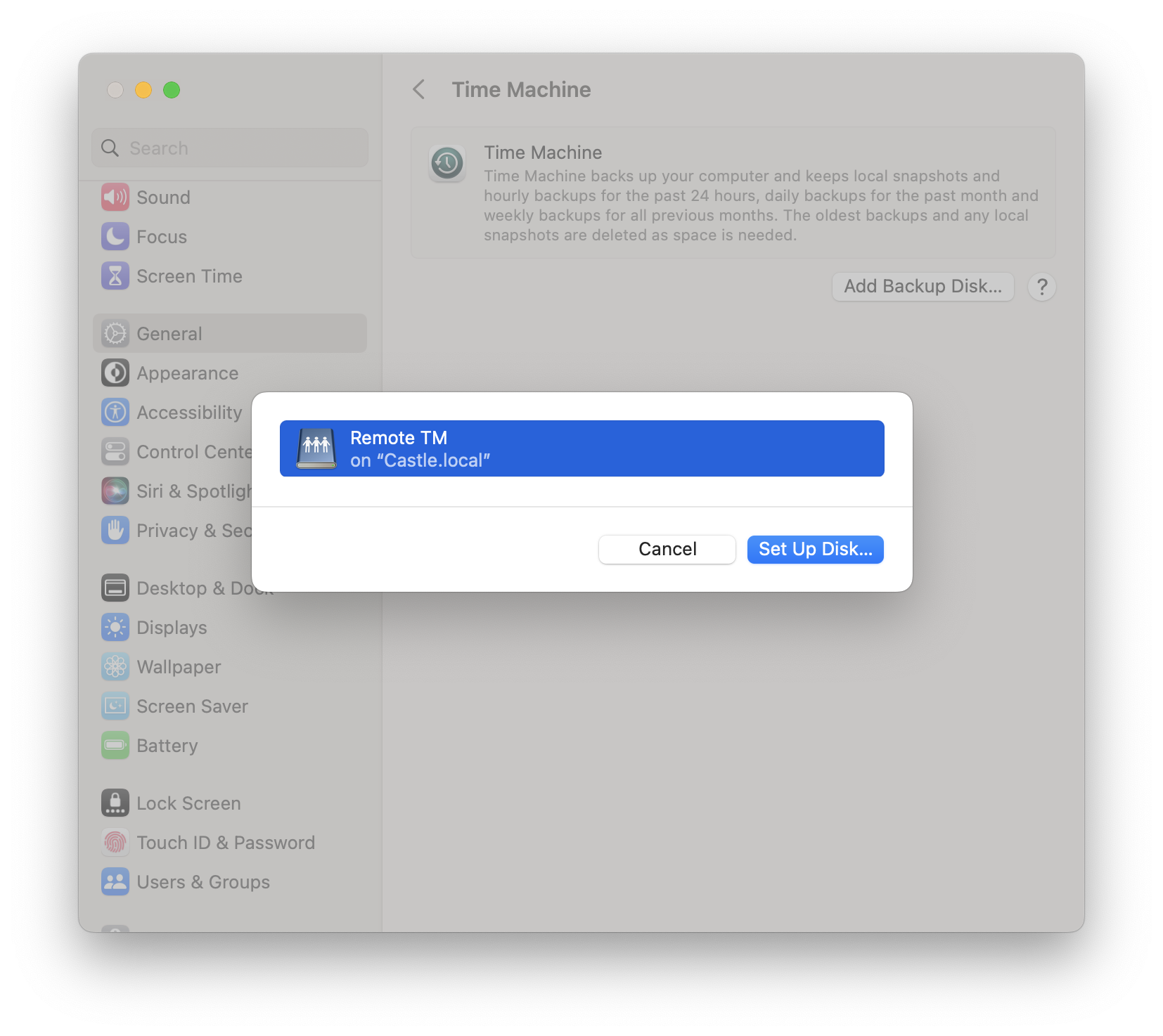 Selecting the Time Machine Drive