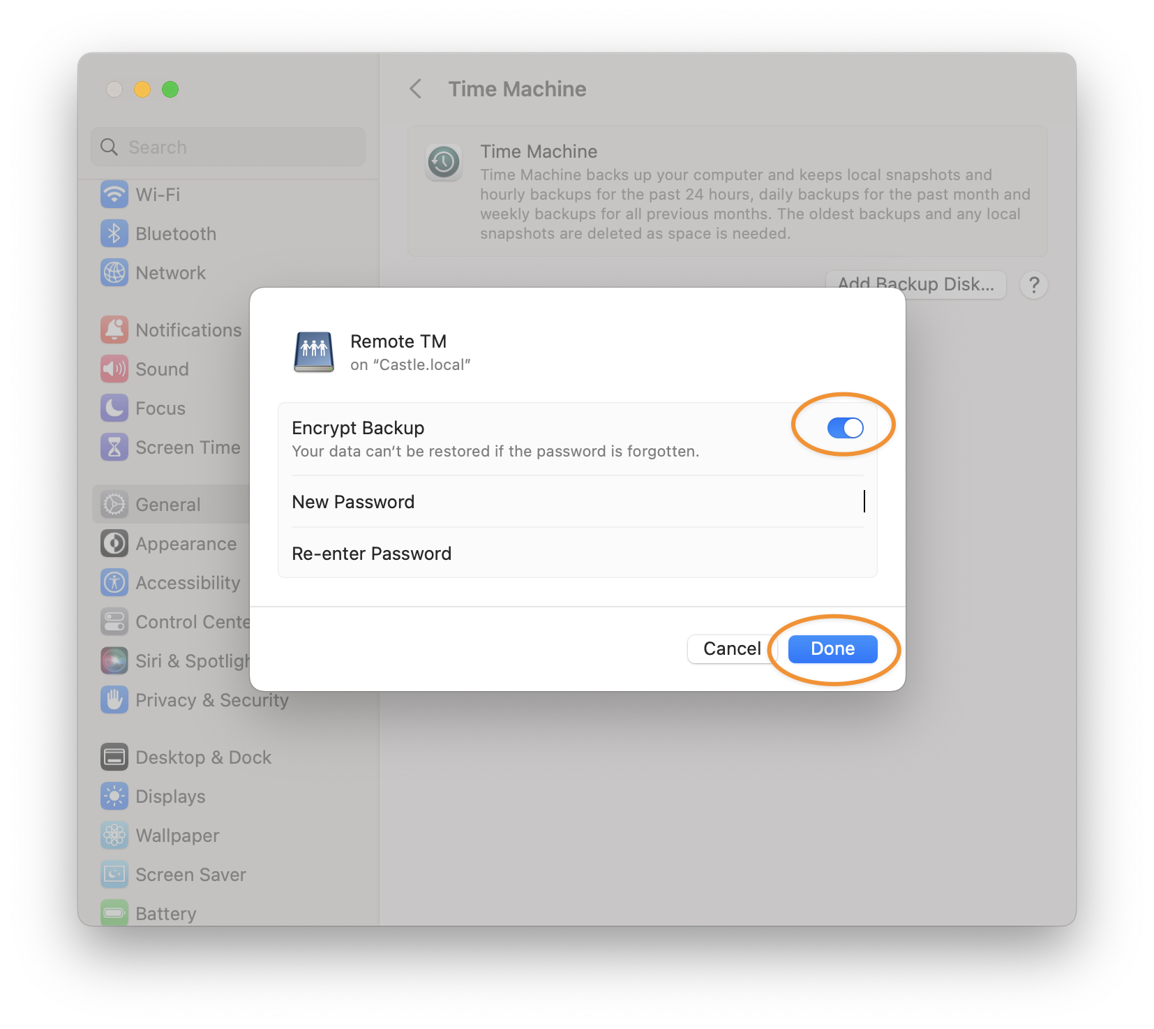 Time Machine Settings