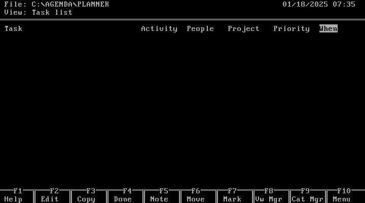 An empty Agenda file