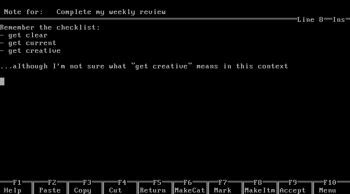 Here&rsquo;s the note I added to my &ldquo;weekly review&rdquo; task