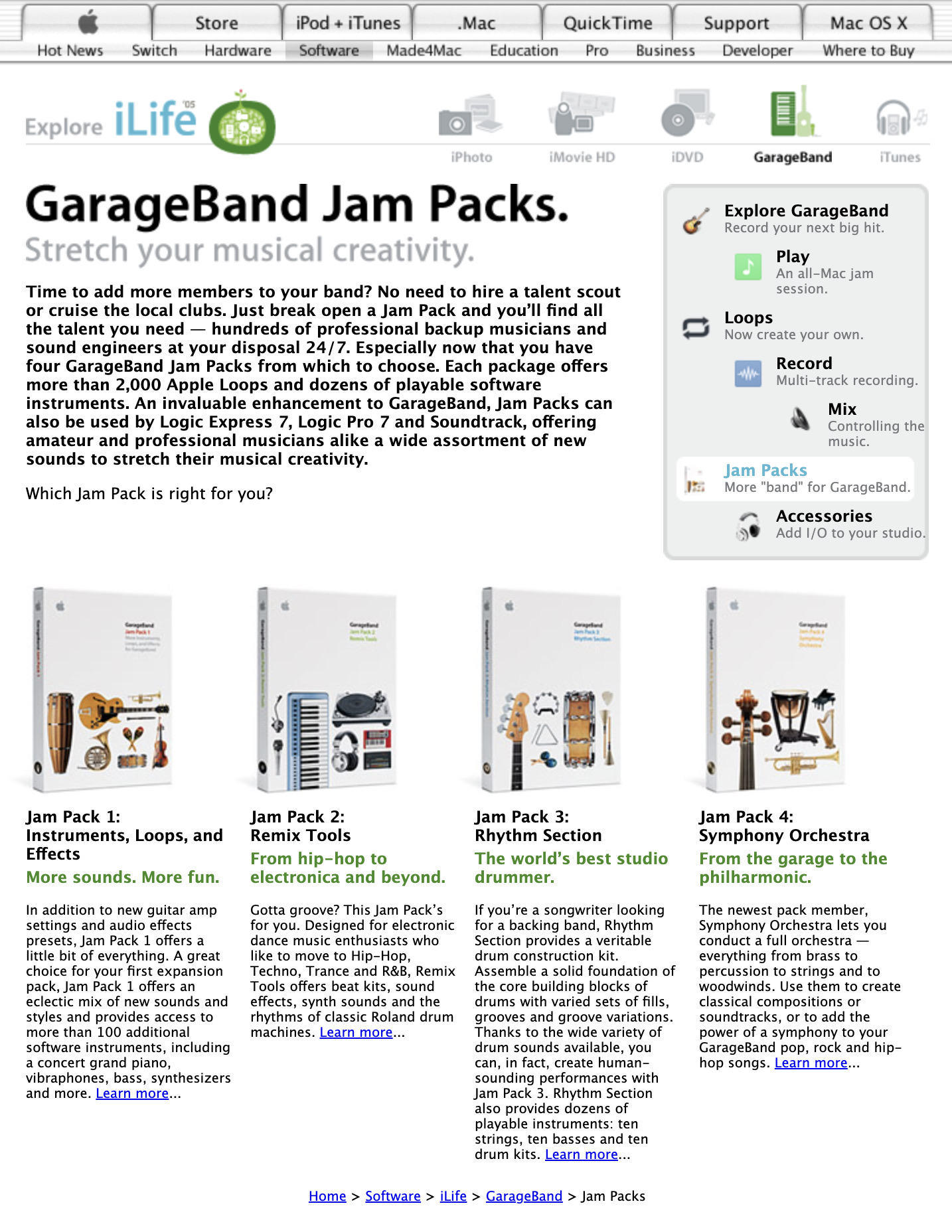 Early 2005 Jam Packs website